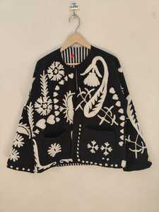 <b>Black</b> Hand Embroidered <b>Jacket</b> Folk Art Suzani Style Cropped <b>Jacket</b> Boho Statement <b>Jacket</b> Handmade Ethnic Outerwear - Product Image 2