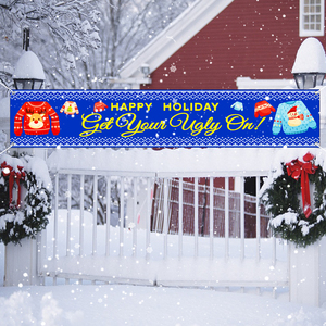 Décorations <span class=keywords><strong>de</strong></span> fête <span class=keywords><strong>de</strong></span> chandail <span class=keywords><strong>de</strong></span> Noël laid portables 118X19 po/300X49 cm bannière <span class=keywords><strong>de</strong></span> Noël Photo Prop fond pour les vacances - Product Image 5