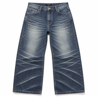 Jeans vintage personnalisés pour hommes, coupe droite, 14 oz, bleu délavé, effet vieilli, broderie éclair, motif nid d'abeille, hiver automne