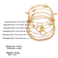 VKME Bracelets Bohèmes Dorés à Pompons pour Femme, Bijoux Bohémiens Perles Feuilles Géométriques, Set de Bracelets Multi-rangs Chaîne de Main à Breloques