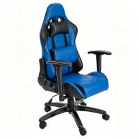 Chaise de jeu classique en similicuir noir avec base en nylon, support lombaire ergonomique, inclinaison réglable et accoudoirs 2D pour ensembles table et chaise