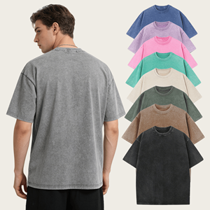 T-shirts vintage personnalisés en gros, vierges, 230 g/m², délavés à l'acide, coupe oversize, en coton épais, pour hommes - Product Image 1