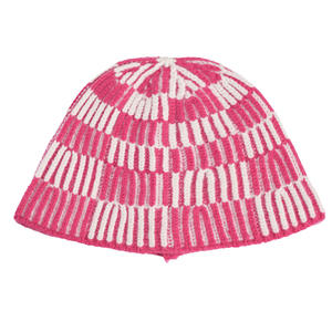 Chapeau en tricot à carreaux roses pour femmes, automne/hiver, grande taille, chapeau de pêcheur rond - Product Image 2