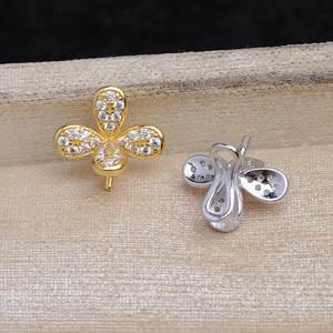 Pendentif fleur en argent S925, herbe porte-bonheur, aiguille droite, 11-12 mm, accessoire de bricolage pour bijoux en perles - JG5928, produit semi-fini - Product Image 3