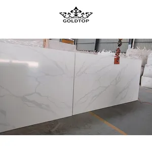 GOLDTOP OEM/ODM Cuarzo quartz carrara white big slab surface polished Calacatta Quartz per controsoffitti cucina