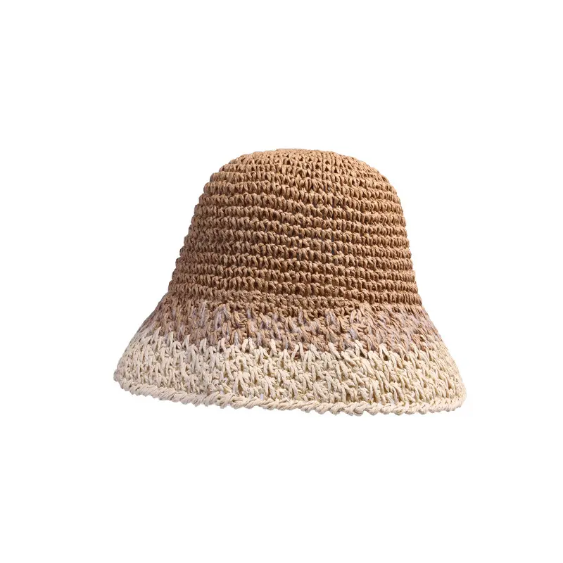 New Fashion Crochet Striped Bucket Hat High Quality Paper Straw Sun Hats For Women Summer Foldable Fishman Hat