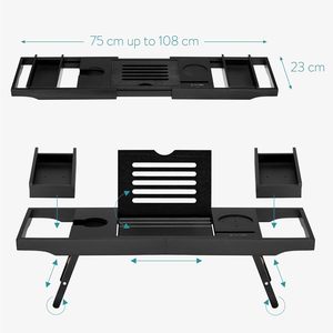 Plateau <span class=keywords><strong>de</strong></span> lit et <span class=keywords><strong>de</strong></span> bain-Support en bois avec pieds pliants-Étagère en bambou pour <span class=keywords><strong>baignoire</strong></span> Caddy Bridge avec support pour livre ou <span class=keywords><strong>tablette</strong></span>-Noir - Product Image 2