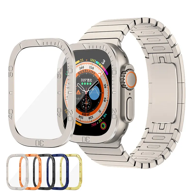 เคสโลหะทนทานสำหรับ Apple Watch ultra 49มม. เคสพร้อมกระจกนิรภัยป้องกันหน้าจอกรอบวงแหวนสำหรับ iWatch ultra 49มม.