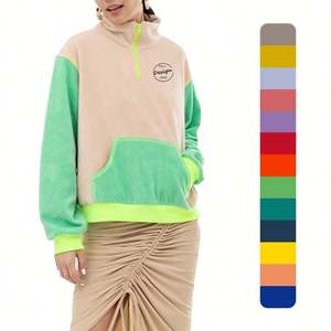 เสื้อมีฮู้ดผ้าปะติดสำหรับผู้หญิงเสื้อแบบสวมหัวมีกระเป๋าแบบหลวมพอดีตัวในกระเป๋ามีซิปมี1/3สีสดใส - Product Image 1