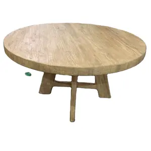Chinese antique wholesale rustic recycle rustic wooden raw natural round dinner room table