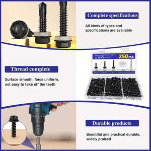 250pcs Black Stainless Steel Hex Head Tapping Screws Set For Metal Imperial Size - Product Image 2