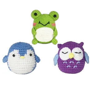 Grosir DIY crochet kartun katak burung hantu hewan wol merasa kerajinan buatan tangan jarum wol Kit boneka mainan untuk anak-anak