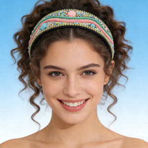 Nouveau <span class=keywords><strong>bandeau</strong></span> baroque de style ethnique bohème accessoires <span class=keywords><strong>bandeau</strong></span> de perle de riz en tissu géométrique à larges bords pour les femmes - Product Image 3