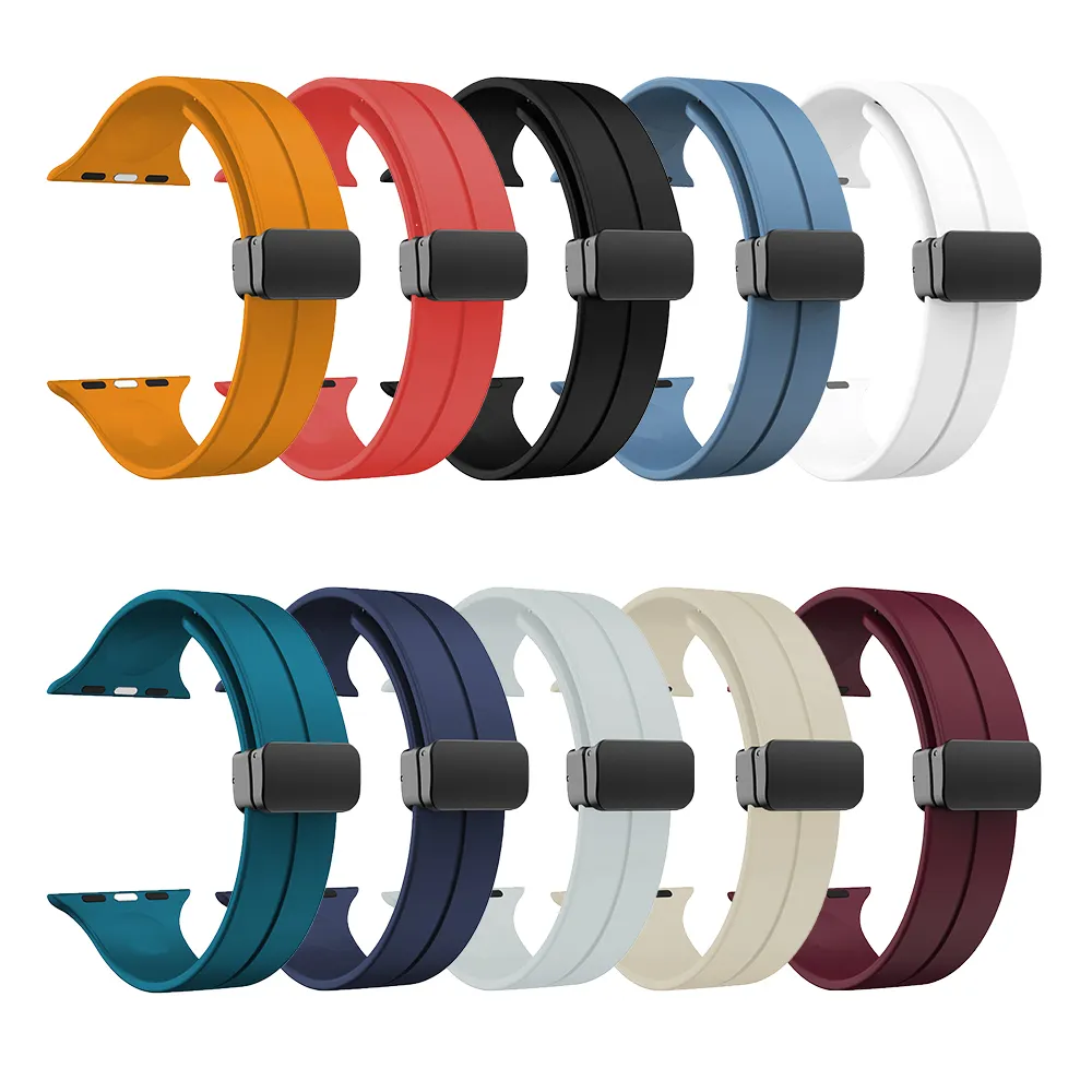 Bracelets de poignet magnétiques en silicone sport pour montre Apple Watch Bracelet à boucle pliante pour bracelet Apple Watch 38/40/41/42/45/49mm