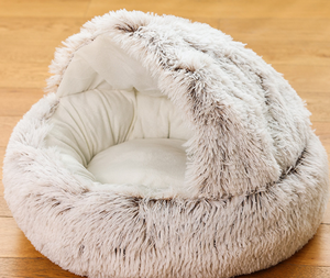 Cama para Mascotas de Interior Mediana-Grande, de Piel Sintética y Terciopelo, con Cubierta con Capucha, Base Ultrasuave Antideslizante, Lavable a Máquina, para Animales Pequeños - Product Image 3