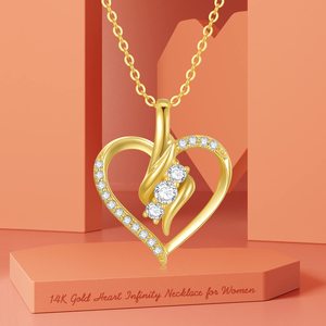 14K <b>Solid</b> <b>Gold</b> Heart Necklace for Women,Yellow <b>Gold</b> 0.55 Carat(CTTW) Moissanite Infinity Heart <b>Pendant</b> Necklaces Anniversary - Product Image 2