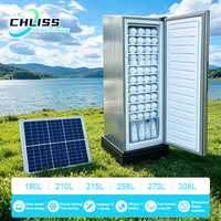 Congélateur vertical solaire hors réseau 198L, 11 niveaux, machine à glaçons DC, congélation rapide des blocs de glace pour les villages isolés