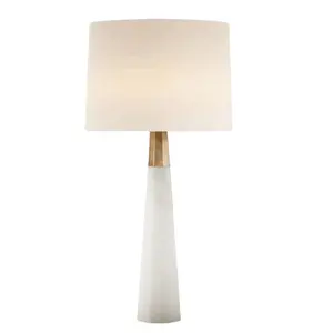 home decoration unique fabric shade alabaster white accent bed side table lamp