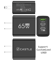 Chargeur de Téléphone Mobile 1USB+2PD 65W Boîtier Givré avec Prise EU US, Adaptateur Secteur Tête de Charge Rapide 5V2A Multiports PD Type C
