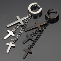 Offre Spéciale européen américain Punk Hip-hop en acier inoxydable boucles d'oreilles transfrontalières trois croix chaîne hommes et femmes oreille Clips