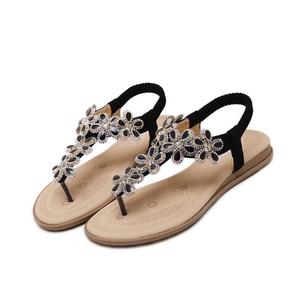 Sandalias cruzadas con botón de goteo de flores para mujer, <span class=keywords><strong>Chanclas</strong></span> de gran tamaño con diamantes de imitación - Product Image 3