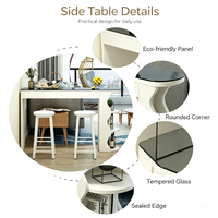 Table de bar étroite moderne avec plateau en verre trempé, étagères de rangement, séparateur de couloir, table d'appoint de canapé, comptoir à pieds hauts avec ensemble de tabourets