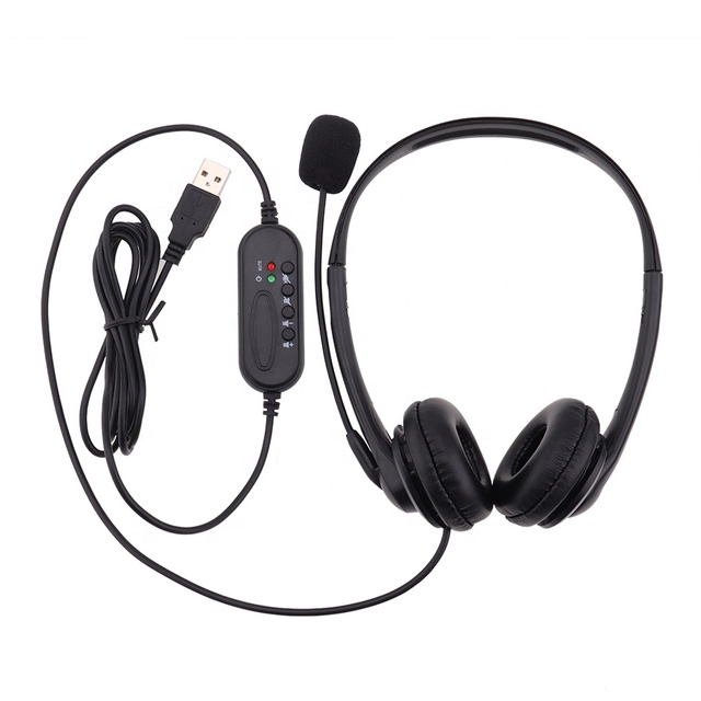 Mute Function Call Center USB Headset Noise Cancelling USB Call Center Headphone with Microphone for PC Computer