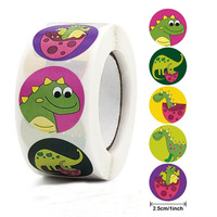 Autocollant de récompense scolaire, étiquette animale de dessin animé, 2,5 cm circulaire, impression offset CMYK pour enfants de maternelle, papier couché, vente en gros