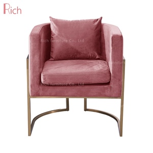 Poltrona Decorativa in Velluto <span class=keywords><strong>Rosa</strong></span> <span class=keywords><strong>Oro</strong></span> Stile Nordico per Soggiorno - Product Image 2