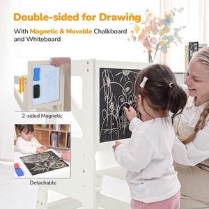 Taburete de Cocina Ajustable para Niños Pequeños, Torre de Aprendizaje con Barra de Seguridad y Mensaje para Niños - Product Image 4