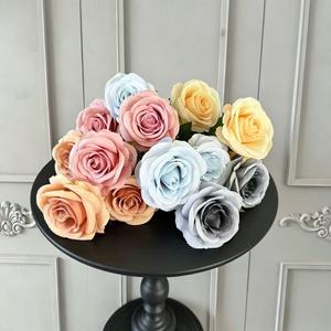 Rosas Artificiales de Seda, 3 Cabezas, Precio al por Mayor, Rosas Falsas Realistas para Decoración de Paredes, Jarrones, Bodas, Fiestas, Suministros Florales para Manualidades - Product Image 4