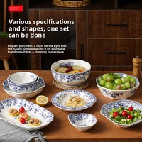 Assiettes et plats rétro de luxe léger, style occidental chinois, en porcelaine bleue et blanche, créatives, classiques, vintage, compatibles micro-ondes, sous glaçure