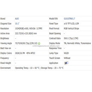 Tout nouveau panneau d'affichage LCD original G101STN01.7 résolution 10.1*1024 de 600 pouces - Product Image 3