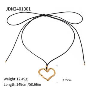 Collar de acero inoxidable Unisex chapado en oro de 18 quilates, cuerda de cera, colgante de amor plisado, cadena de eslabones de moda, regalo de fiesta, ocasiones, tercer - Product Image 4