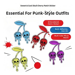 Çok Renkli Simli Kenarlı Havalı İskelet Kafatası Kiraz Punk Yaması, Kot Ceket ve Sırt Çantası DIY için Ütüyle Yapıştırılır - Product Image 4