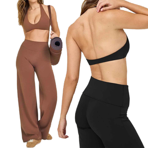 Conjuntos Deportivos de Alta Elasticidad para Mujer, Conjunto de Entrenamiento con Cuello Halter Sexy y Único, Conjuntos de Gimnasio Súper Suaves, Cintura Elástica, Frente Sólido - Product Image 4