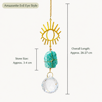Attrape-soleil en pierre brute d'Amazonite naturelle, carillon éolien, design œil protecteur, prisme de cristal, décoration suspendue