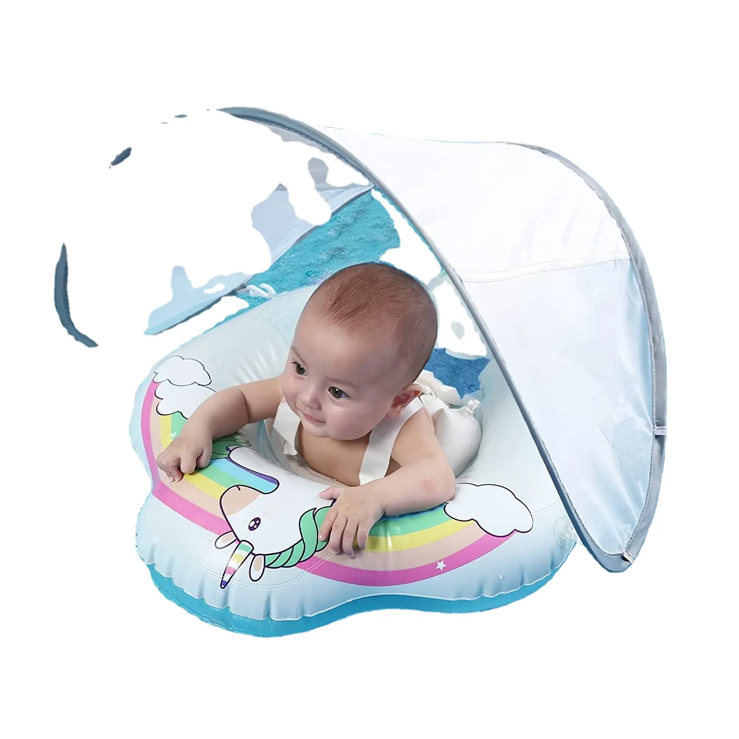 Unicorn Baby Swimming Floats for Toddlers Inflatable Baby Pool Floats Ring baby swimming float with canopy
