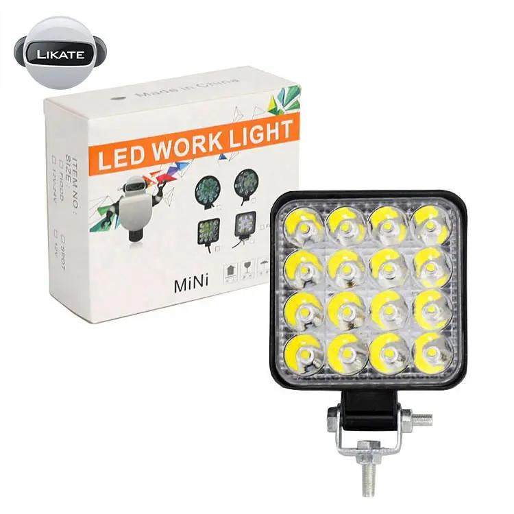 Lkt luz quadrada impermeável de led, luz quadrada de 3 polegadas com 48w 16led 6000k 4800lm, trabalho para suv, off-road, barco 4x4 jeep jk 4wd