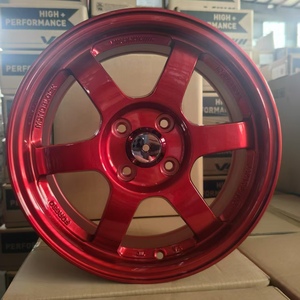 Rines Clásicos de Aleación de Aluminio para Automóvil, Diseño TE37 de 15 Pulgadas, 4 Orificios, Acabado Mecanizado Rojo Candy, PCD de 40 mm, 4x100, para Automóviles JDM - Product Image 1