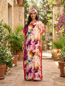 Kaftan <strong>Dress</strong> and Scarf Lightweight Satin Beach Cover <strong>up</strong> Oversized Vacation Robe for <strong>Women</strong> - Product Image 2