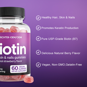 Integratore Alimentare Multivitaminico per <span class=keywords><strong>Capelli</strong></span>, <span class=keywords><strong>Unghie</strong></span> <span class=keywords><strong>e</strong></span> Pelle con Biotina, Etichetta Privata OEM, Caramelle Gommose alla Biotina - Product Image 3