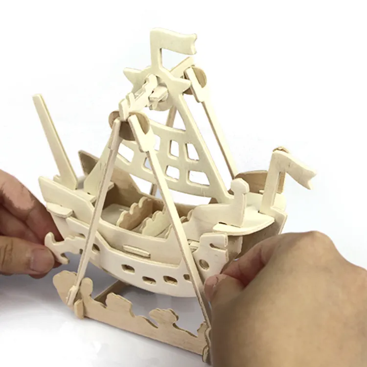 승진 3D 나무 퍼즐 DIY 나무 해적 보트 모델 나무 공예 조립 키트 어린이 선물