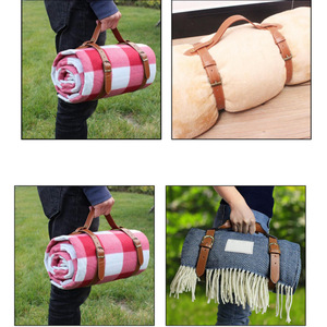 PU leather camping <b>blanket</b> straps, outdoor <b>picnic</b> mat carrying straps, portable adjustable <b>blanket</b> fastener. - Product Image 4