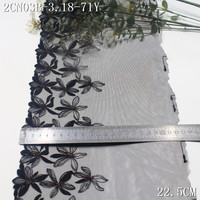 Lot de dentelle brodée en maille noire douce avec fil métallique brillant de 19 cm pour accessoires d'abaya et foulards