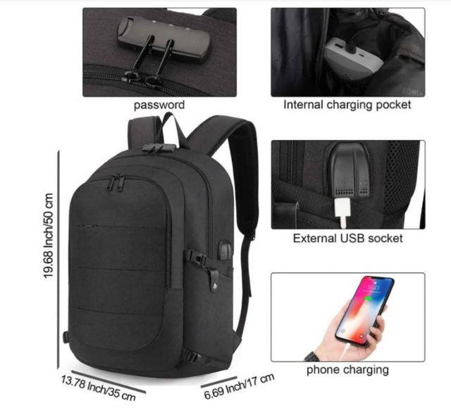 USB Charging Port Lock Travel Anti-Theft 15.6 Inch Laptop Backpack Water-Resistant Business Backpack for Men Women Casual