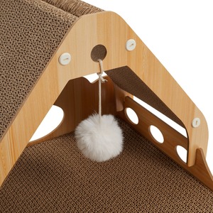 Cama Moderna de Madera Maciza en Forma de Casa con Rascador, Diseño Elegante con Estampado Animal para Sala de Estar - Product Image 4