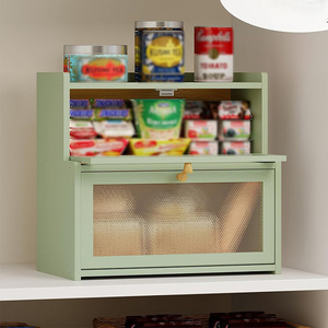 Caja de almacenamiento de alimentos de doble capa, material de madera con puerta de malla para pan y postres, uso doméstico en la cocina - Product Image 3