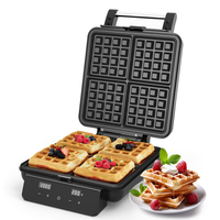 Gaufrier électrique 4 tranches avec surface antiadhésive, 1200W, contrôle du temps et de la température, écran LCD, acier inoxydable