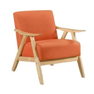 DB Modern Home Furniture's 1pc Accent <b>Chair</b> Orange Fabric Upholstered with Natural Finish Solid Rubberwood for <b>Living</b> <b>Room</b> - Product Image 1